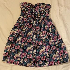 Black floral strapless dress